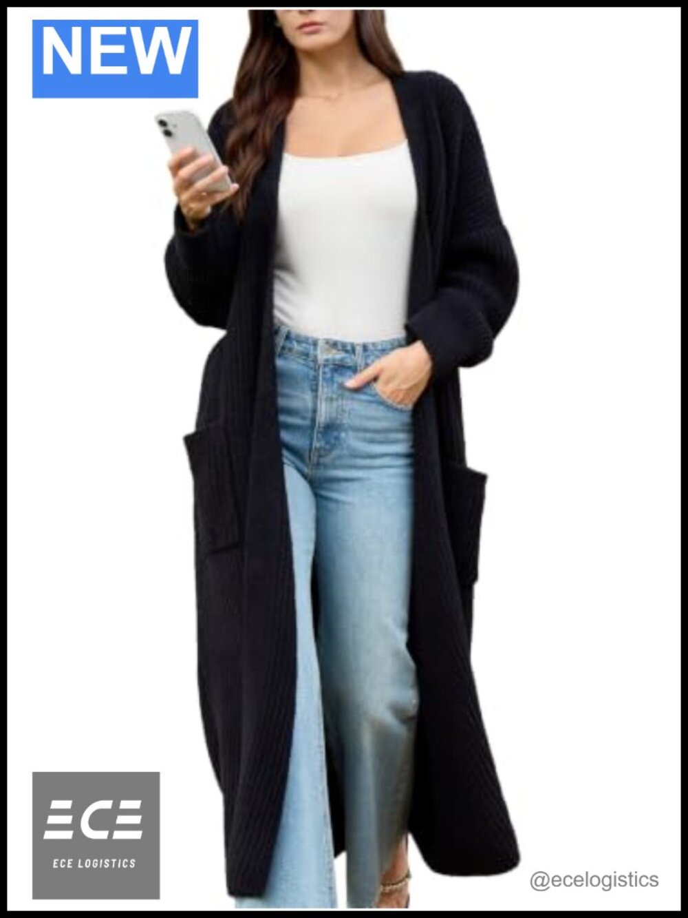 Long Cardigan Sweater Oversized Ribbed Knit Open Front with Pockets